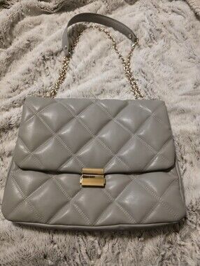 H & M designer bag light gray, grey gold chain strap